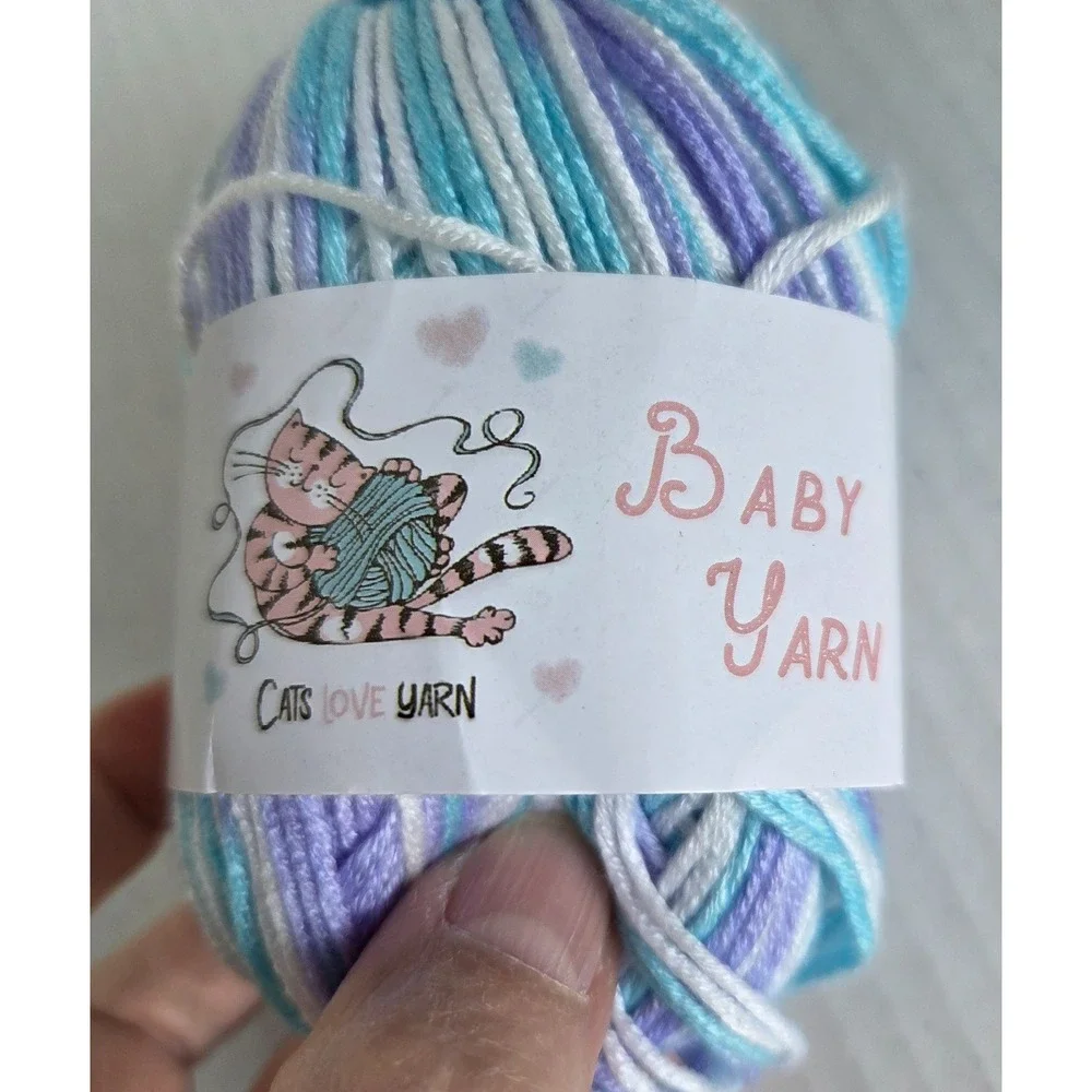Lot of 6 Skeins Baby Yarn Variegated Purple White Blue Silk Cashmere Wool 300g